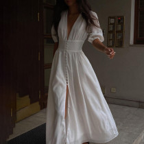 Puff Sleeves Make You Look Slim and Slim and Slit Long Skirt
