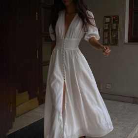 Puff Sleeves Make You Look Slim and Slim and Slit Long Skirt