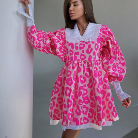High Waist Printed A-line Skirt Doll Collar Puffy Skirt