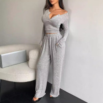 Long-sleeved Solid Color Tight Two-piece Set