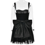 Slim-fit A-line Skirt with Strapless Shiny Silk Bow