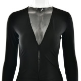 Long Sleeves Deep V-neck Hip-covered Skirt