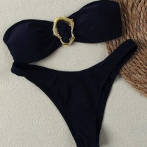 Solid color bikini split strapless swimsuit