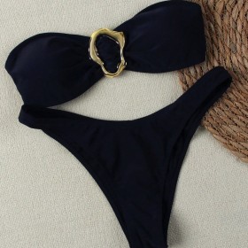 Solid color bikini split strapless swimsuit