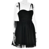 Slim-fit A-line Skirt with Strapless Shiny Silk Bow