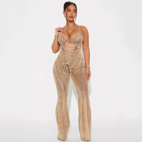 Hollow Strap Tying Denim Jumpsuit