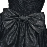 Slim-fit A-line Skirt with Strapless Shiny Silk Bow
