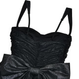 Slim-fit A-line Skirt with Strapless Shiny Silk Bow
