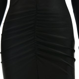 Long Sleeves Deep V-neck Hip-covered Skirt