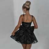 Slim-fit A-line Skirt with Strapless Shiny Silk Bow