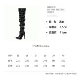 Pointed Patent Leather High-tube Black Zipper Thin Heel High-heeled Women's Boots
