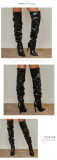 Pointed Patent Leather High-tube Black Zipper Thin Heel High-heeled Women's Boots
