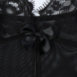 Chain Suspender Thin Lace Perspective V -neck Jacket Stockings Two -piece Set