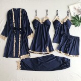 Silk Sexy Suspender Golden Flower Five-piece Pajamas