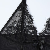 Chain Suspender Thin Lace Perspective V -neck Jacket Stockings Two -piece Set