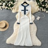 Round Neck Metal Buckle Stretch Tight Hip-pack Sweater Skirt