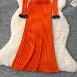 Round Neck Metal Buckle Stretch Tight Hip-pack Sweater Skirt