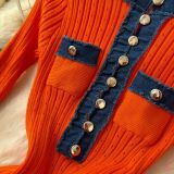 Round Neck Metal Buckle Stretch Tight Hip-pack Sweater Skirt