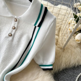 Retro Lapel Contrasting Waisted Ruffled Sweater Skirt