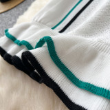 Retro Lapel Contrasting Waisted Ruffled Sweater Skirt