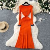 Round Neck Metal Buckle Stretch Tight Hip-pack Sweater Skirt