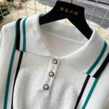 Retro Lapel Contrasting Waisted Ruffled Sweater Skirt