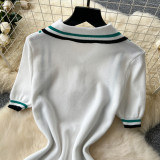 Retro Lapel Contrasting Waisted Ruffled Sweater Skirt