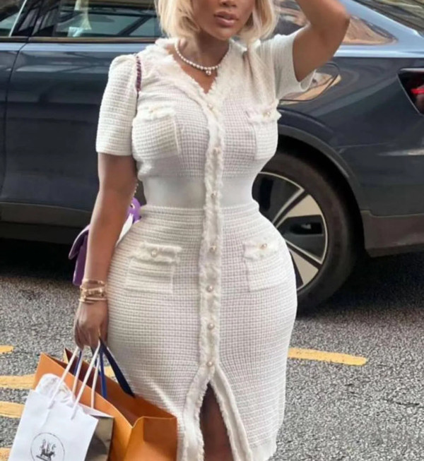 Slim Fit V-neck Knitted Dress