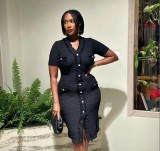 Slim Fit V-neck Knitted Dress