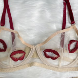Mesh Transparent Heavy Industry Embroidered Lips Set