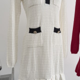 V-neck Knitted Dress Ruffled Skirt