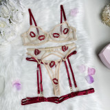 Mesh Transparent Heavy Industry Embroidered Lips Set