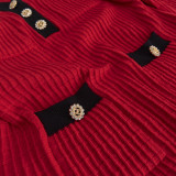 V-neck Knitted Dress Ruffled Skirt