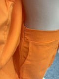 Solid color short sleeves high waist shorts two-piece set