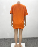 Solid color short sleeves high waist shorts two-piece set