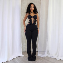 Neck Lace-up Design Backless Jumpsuit