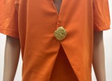 Solid color short sleeves high waist shorts two-piece set