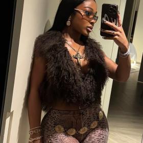 Backless Fur Collar Halter Neck Top