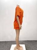 Solid color short sleeves high waist shorts two-piece set