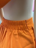 Solid color short sleeves high waist shorts two-piece set