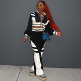 Contrasting Casual Lapel Top Wide-leg Pants Suit Two-piece Set