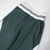 Contrasting Casual Lapel Top Wide-leg Pants Suit Two-piece Set