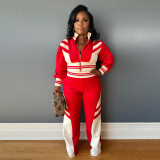 Contrasting Casual Lapel Top Wide-leg Pants Suit Two-piece Set