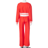 Contrasting Casual Lapel Top Wide-leg Pants Suit Two-piece Set
