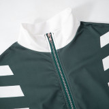 Contrasting Casual Lapel Top Wide-leg Pants Suit Two-piece Set