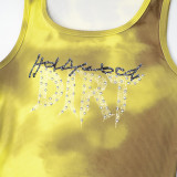 Mesh Butterfly Printed Pleated Suspender Vest Shorts Set