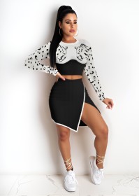 Navel-exposed Long-sleeved Skirt Suit