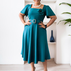 Square Collar Solid Color High Waist Large Hem Skirt
