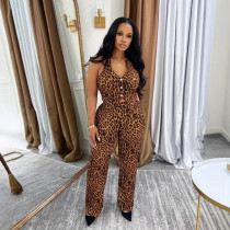Two-piece Set of Button Halter Neck Robes Prints