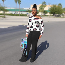 Round Neck Printed Off Shoulder Two-piece Set